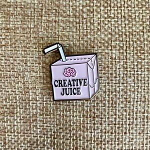 ✨ 3/$15 ✨ Enamel Pin "Creative Juice" Pink Juicebox with Brain